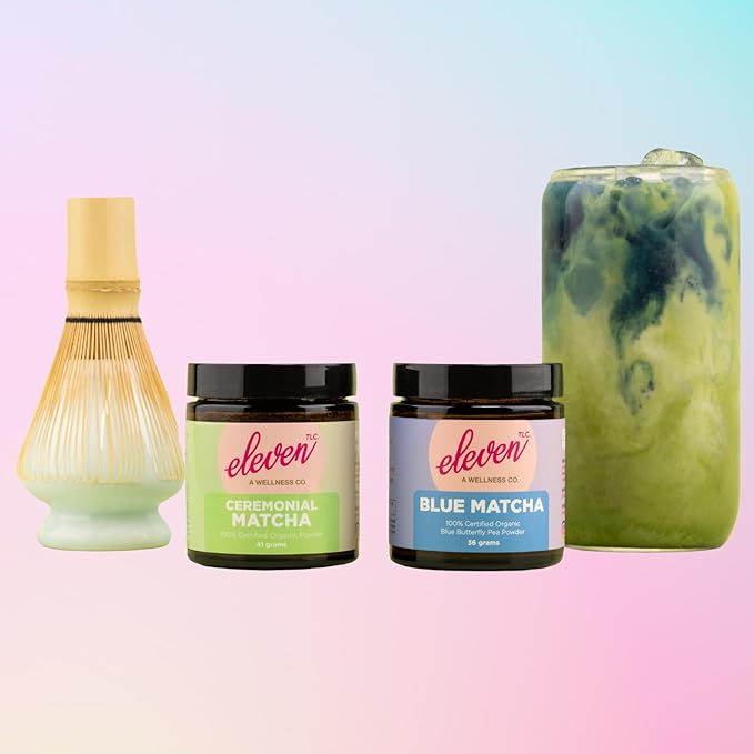 Eleven TLC, Blue Matcha Powder, 100% Organic Butterfly Pea Flower, Antioxidants, Wellness Support, Clitoria Ternatea, Caffeine -Free, GMO-Free, Smoothies, Cocktails, Mocktails, 18 Servings