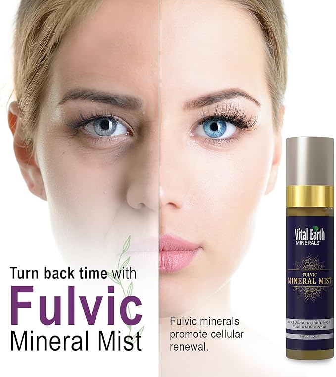 Vital Earth Fulvic Mineral Facial Mist, Travel-Friendly – Anti-Aging Face & Hair Spray for Cellular Renewal & Hydration, 3.4 Oz