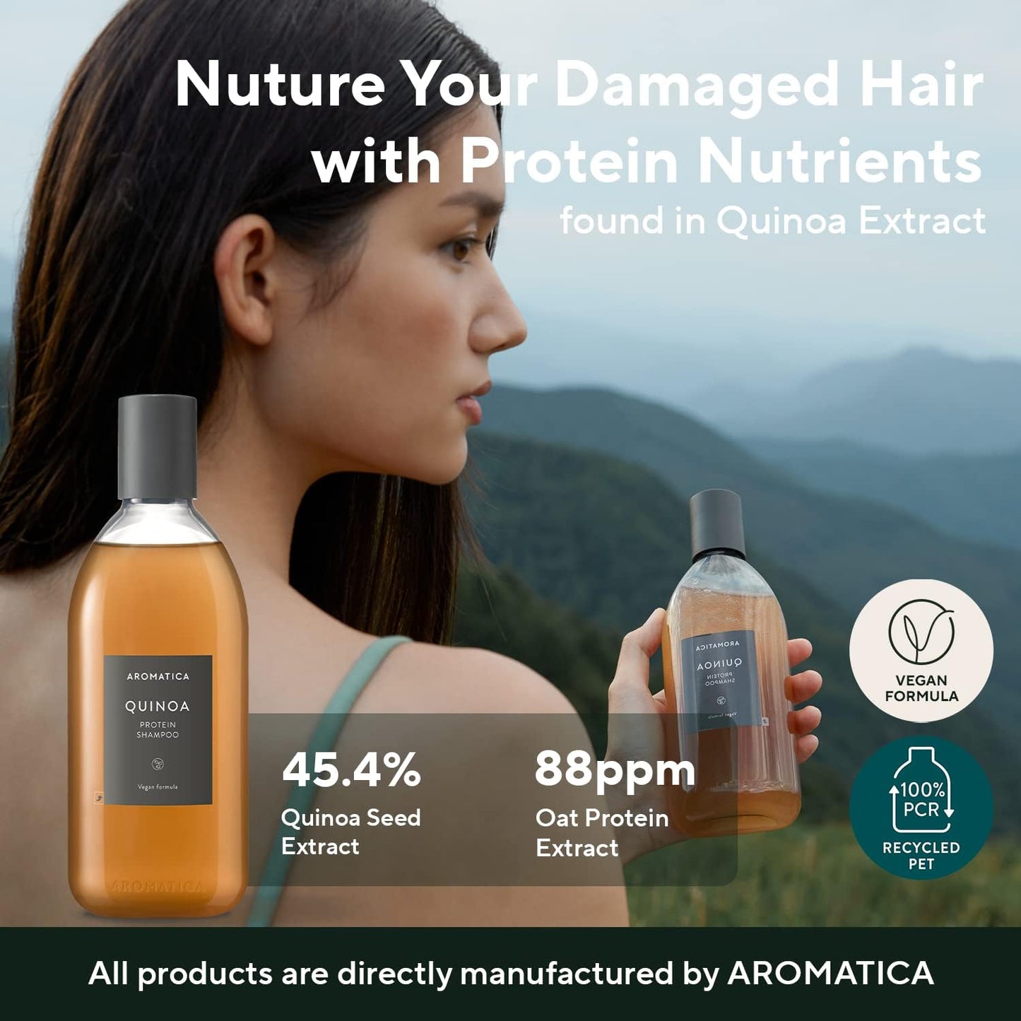 AROMATICA Quinoa Protein Shampoo 13.53 oz / 400ml – Provides Protein and Nourishment to Extremely Damaged Hair- Free from Sulfate, Silicone