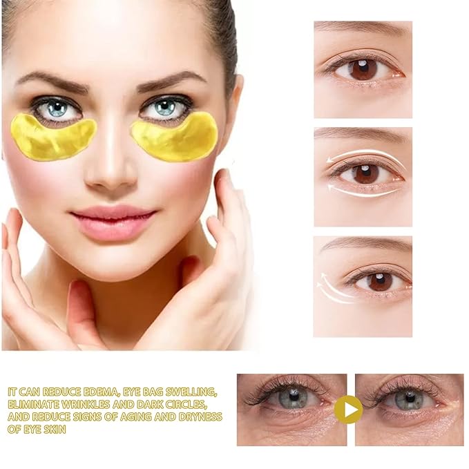 Q.Z.Art 60 Pcs 24K Gold Under Eye Patches, Anti-Aging Eye Mask Infused with Collagen and Hyaluronic Acid - Reduce Dark Circles, Puffiness, and Wrinkles