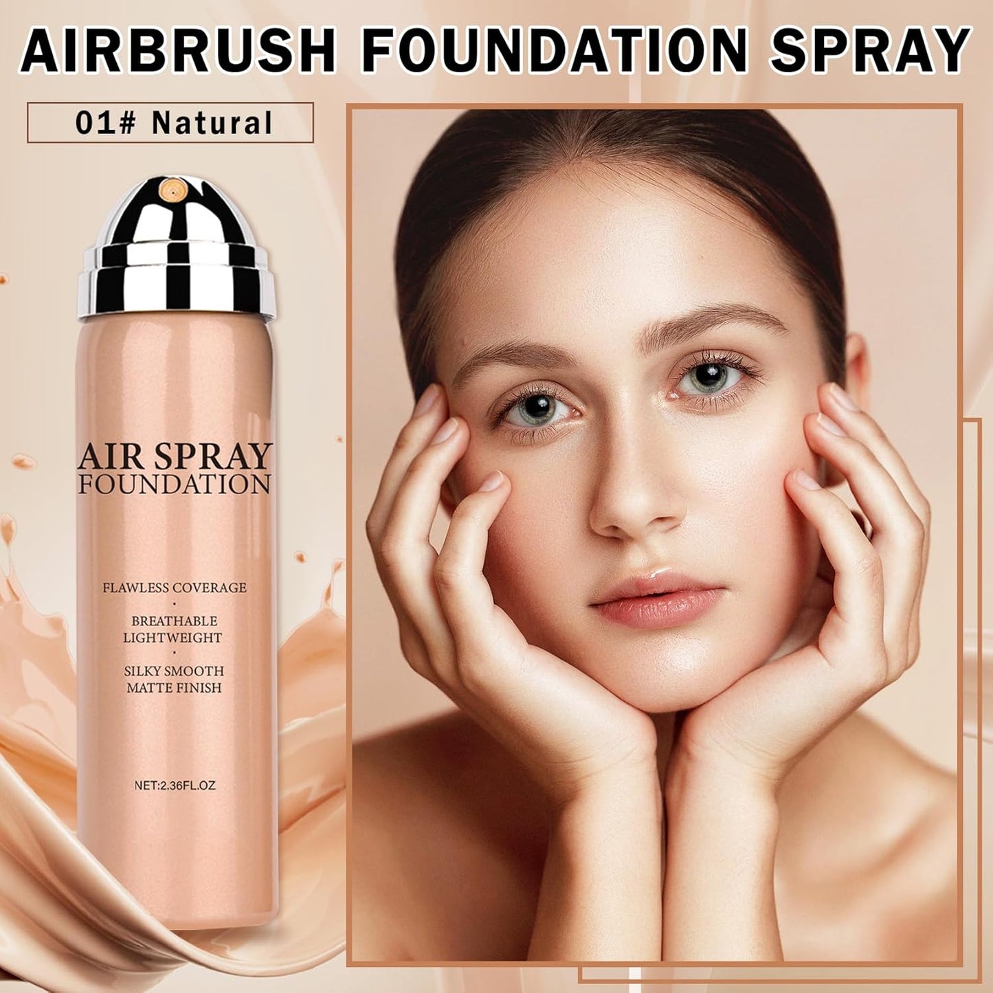 Airbrush Foundation Makeup Spray Full Coverage Foundation for Mature Skin,Long-lasting Airbrush Flawless Setting Spray,Waterproof Foundation for Smooth Radiant Skin (Natural/Warm Porcelain)