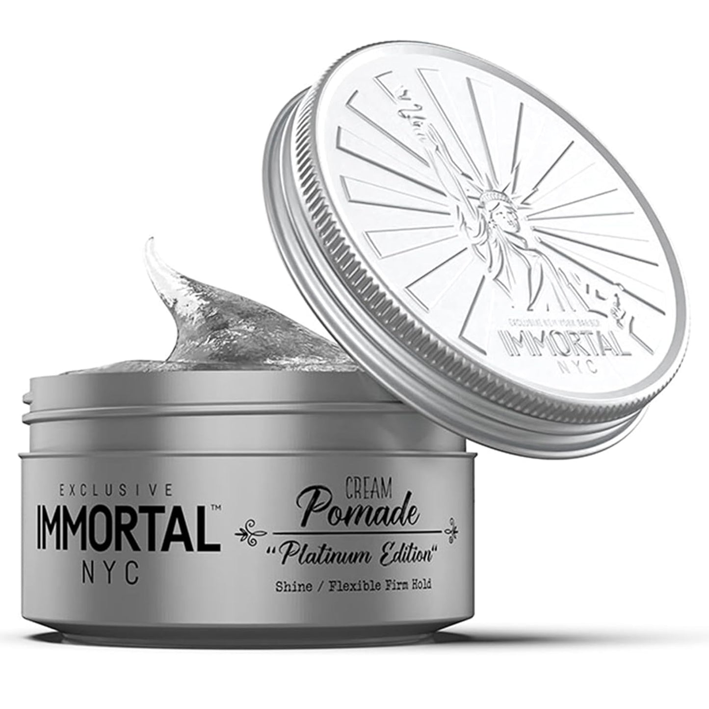Immortal NYC Hair Styling Cream Pomade Platinum Edition - Mens Water Based, No Residue Hair Balm - All Natural Pomade -Strong Firm Hold - Gel for All Hair Types
