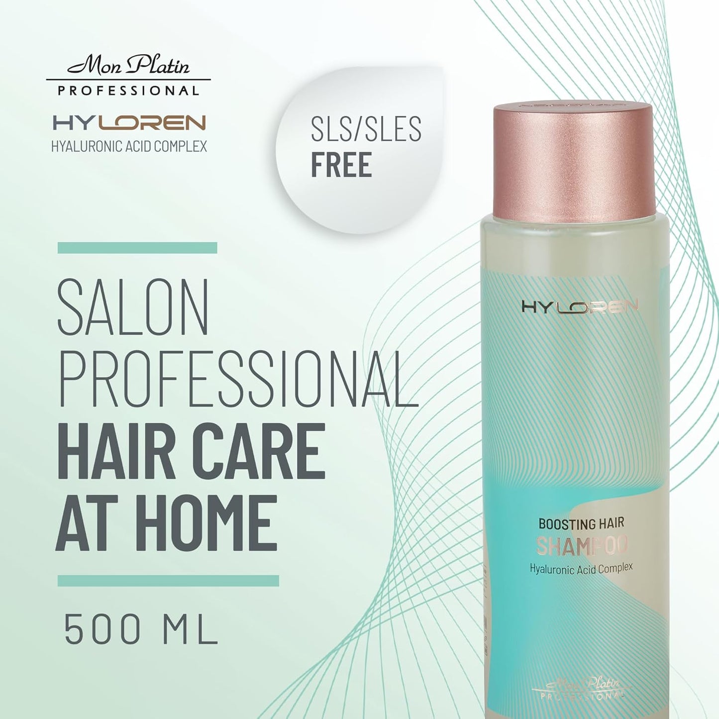 Mon Platin Professional HYLoren Boosting Shampoo, 500ml - For Thin, Sparse and Brittle Hair with Hyaluronic Acid, Volumizing and Thickening Shampoo, SLS/SLES Free, for Damaged Hair