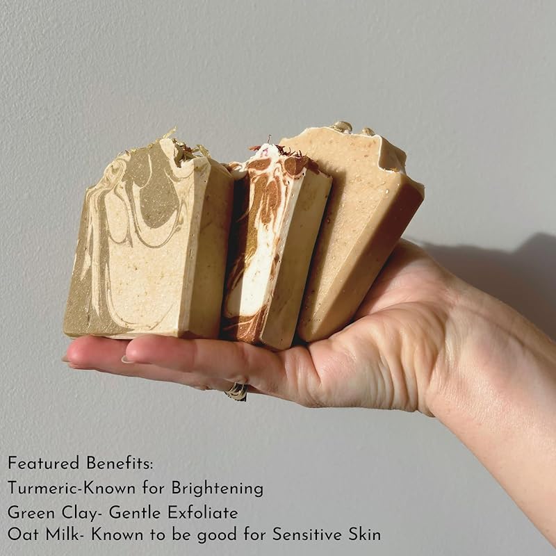 Turmeric Soap Box - Assorted 3 Bar Set, All Natural, Artisan, Clay, Goat Milk, For Face and Body All ages, Moisturing Creamy Lather