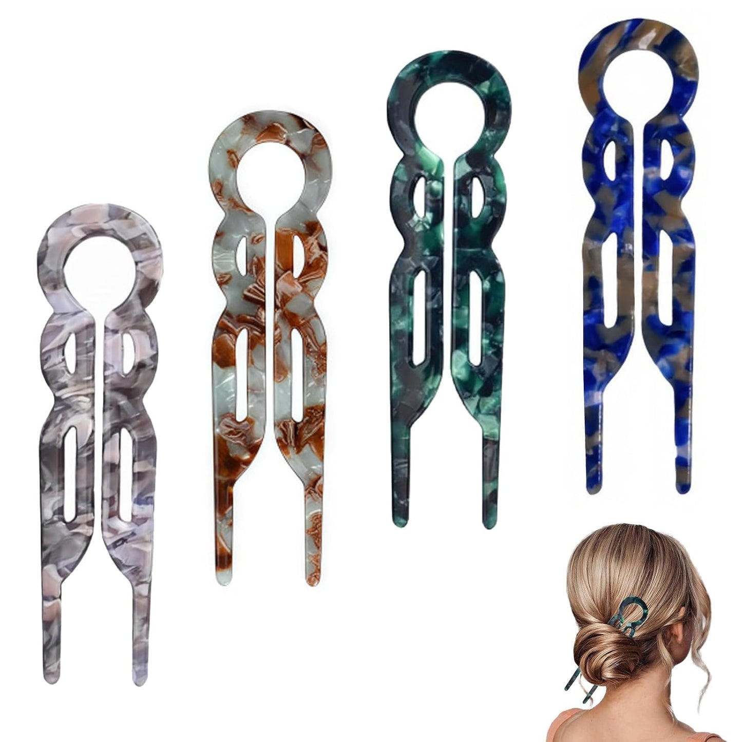 4PCS U-Shaped French Hair Pins for Women - Acetate Hair Clips for Thick, Thin, Fine Hair - Decorative Bun Styling Barrettes in Black & Blonde(D)