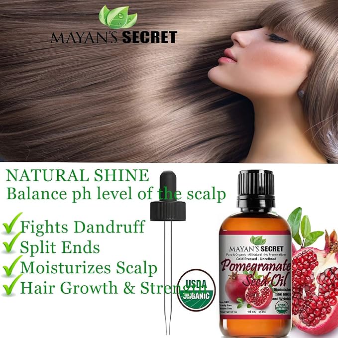 Mayan's Secret Pure Carrier and Essential oils for Skin Care, Hair, Body Moisturizer for Face-Anti Aging Skin Care (Pomegranate Seed Oil Organic, 4oz)