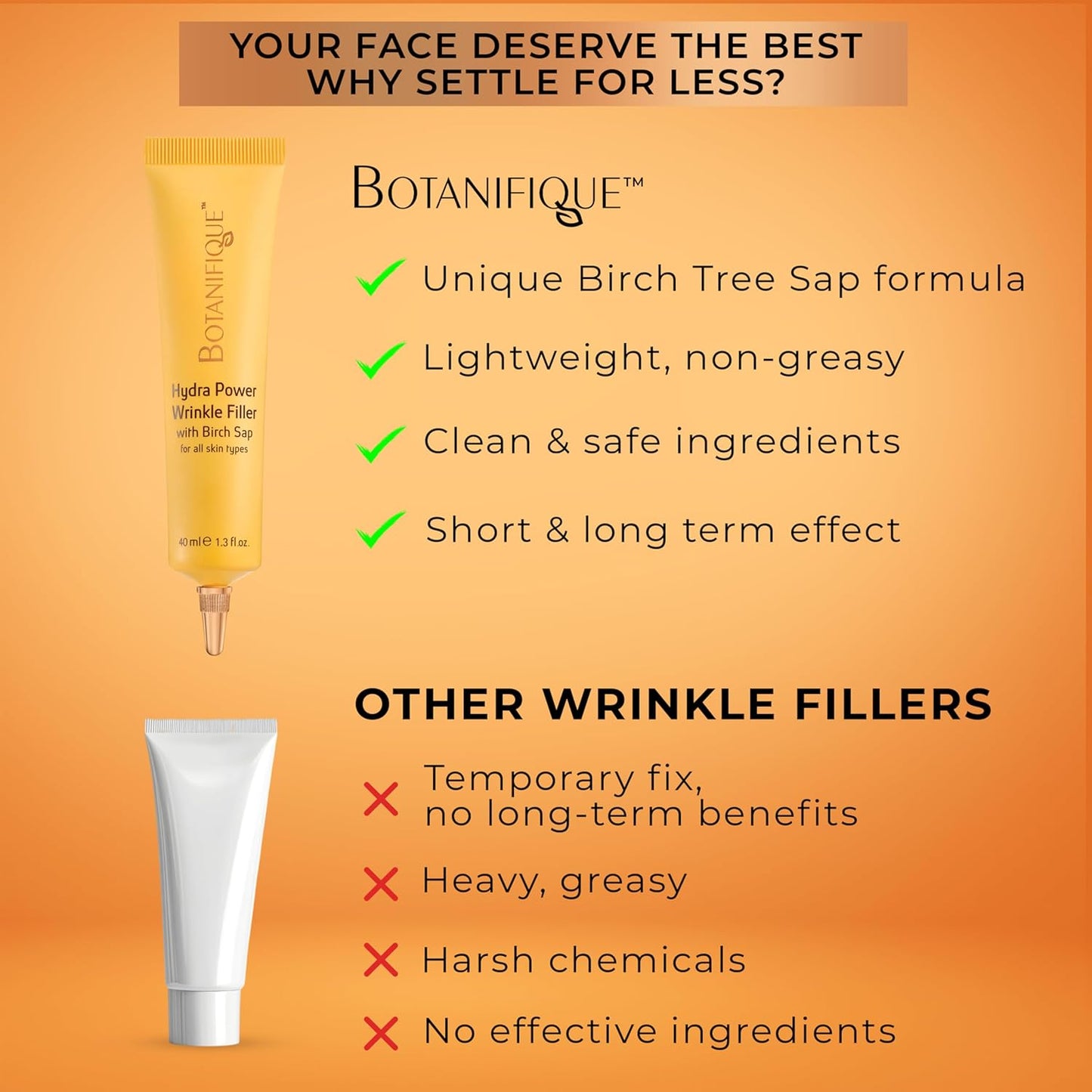 Deep Wrinkle Filler for Face – Collagen-Infused Cream with Birch Tree Sap, Jojoba & Avocado – Targets Fine Lines & Wrinkles – Suitable for All Skin Types – 1.3 fl oz