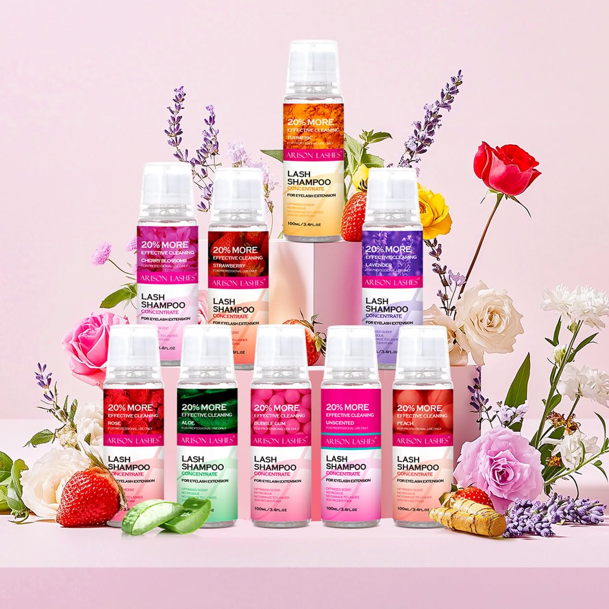 ARISON LASHES Lash Shampoo Concentrate for Lash Extensions 100ML Eyelash Cleanser Concentrate Oil-Free Eyelash Extension Shampoo with Salon Home Care(Cherry Blossom)