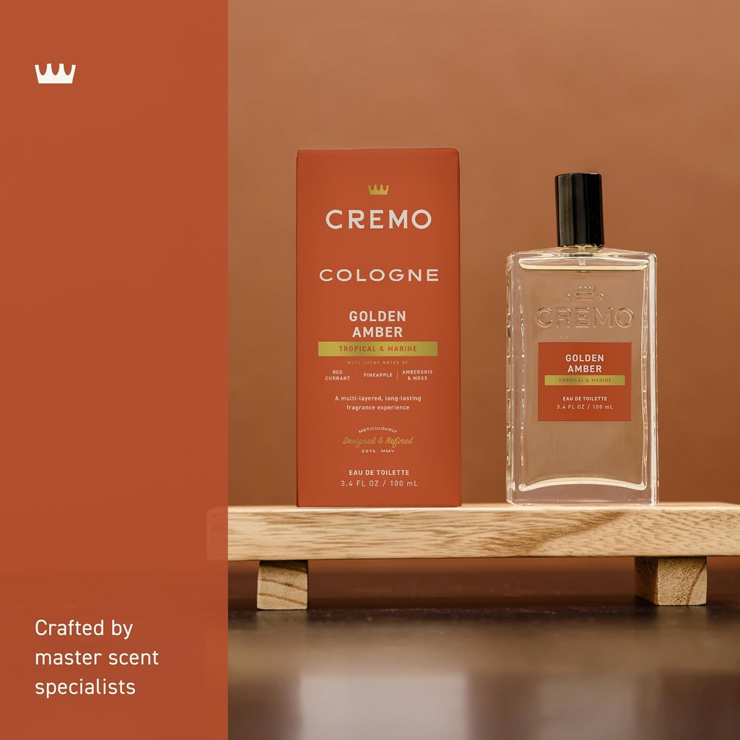 Cremo Cologne For Men - Golden Amber Mens Cologne Spray, A Combination of Red Currant, Pineapple, Ambergris and Moss, Multi-Layered Signature Men's Fragrances, 3.4 Fl Oz