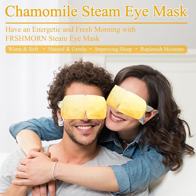 32 Packs Steam Eye Mask, Heated Eye Mask for Sleeping, Warm Compress for Eyes, Self Heating Disposal Eye Mask Comfortable Sleep Mask for Home, Office, Spa, Travel Essentials (Chamomile)