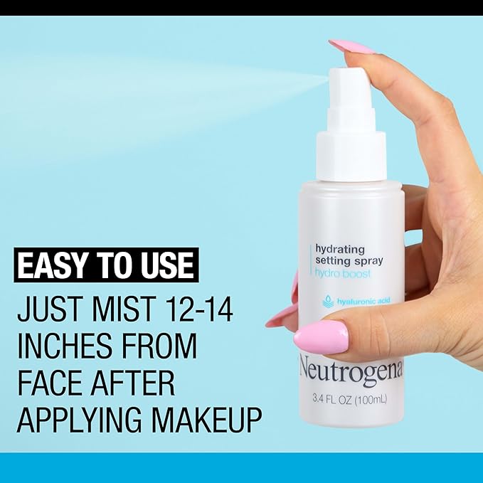 Neutrogena Hydro Boost Hydrating Makeup Setting Spray with Hyaluronic Acid, Longwear Makeup Setting Facial Mist for Smooth, Glowing, Dewy Skin, Non-Comedogenic & Hypoallergenic, 3.4 fl. oz