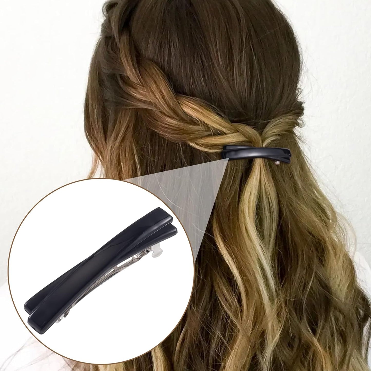 4pcs French Hair Barrette, 2.56 Inch Oval Flat Tortoise Shell Hair Clips, Non-Slip Vintage Long Short Straight Curly Hairpin Accessories for Women- Black & White & Amber & Leopard Color