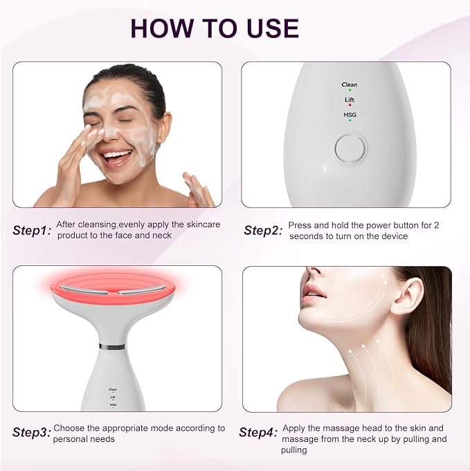 Facial and Neck Massager,7 Color LED Light Therapy for Face,Face Lift Device,Beauty Face Massager Tools for Skin Care (White)