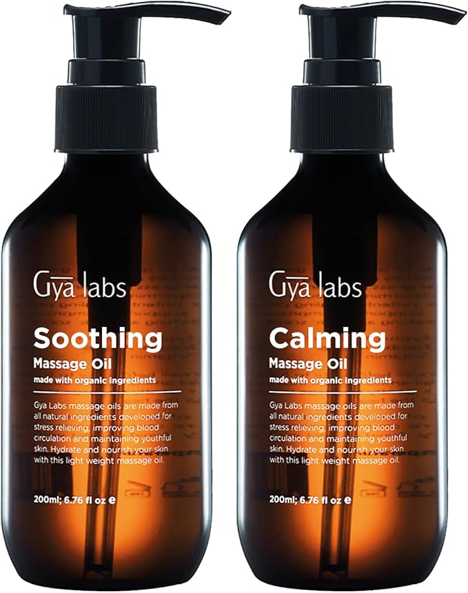 Soothing Massage Oil for Sore Muscles & Calming Massage Oil for Sore Muscles Set - 100% Natural Aromatherapy Grade Essential Oils Set - 2x6.76 fl oz - Gya Labs