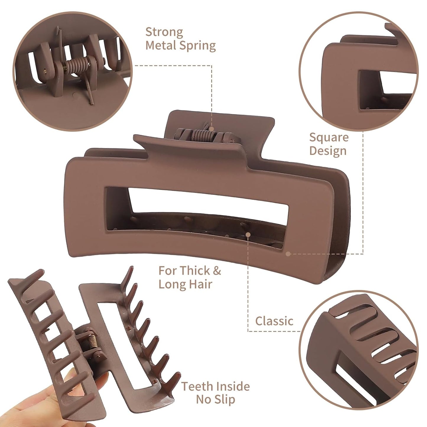 12 Pcs Large Hair Claw Clips for Thick Hair, 4.1 x 2.1 x 1.2 Inch, Square Hair Clips Jumbo Jaw Clips, Bulk Hair Accessories for Women and Girls - Brown