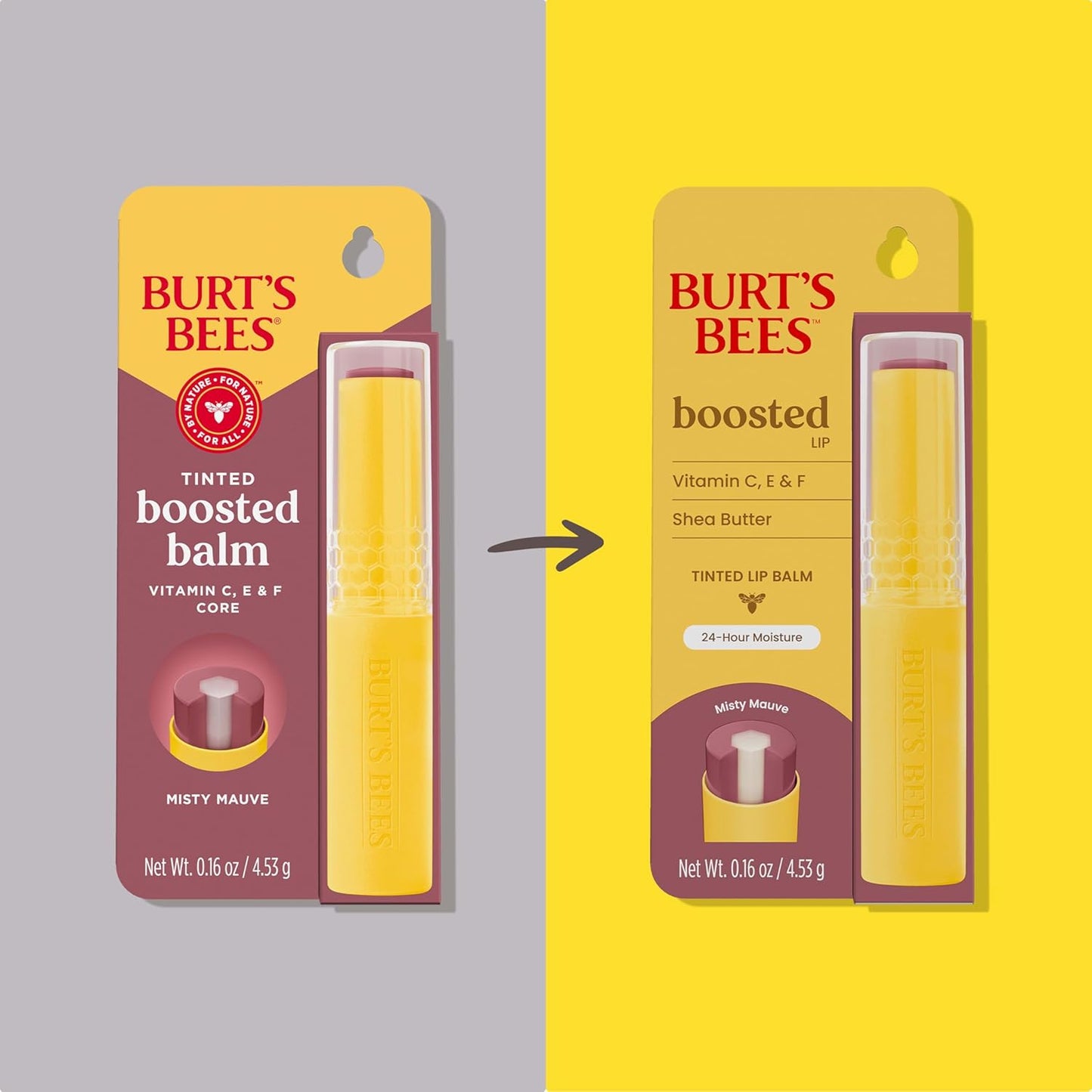 Burt’s Bees Stocking Stuffers Tinted Boosted Balm, Misty Mauve, Hydrating Tinted Lip Balm, 24 Hour Lip Moisturizer with Responsibly Sourced Beeswax, 100% Natural Origin, 1 Count, 0.16oz