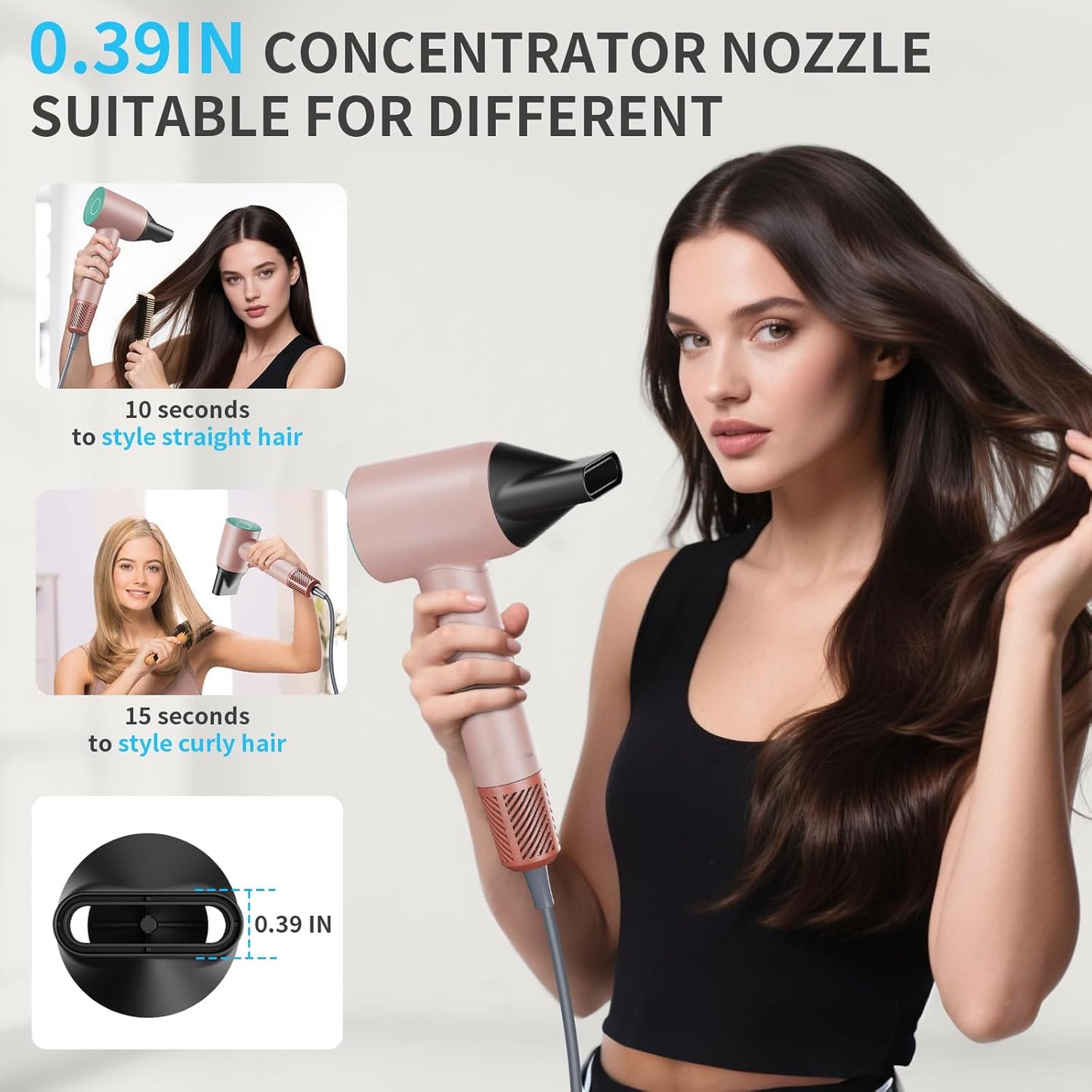 Infrared Ionic Hair Dryer with Magnetic Nozzle - 1600W Voltage Blow Dryer for Women, Fast Drying, Frizz Control, Lightweight & Low Noise, Red Light & Negative Ions, for All Hair Types