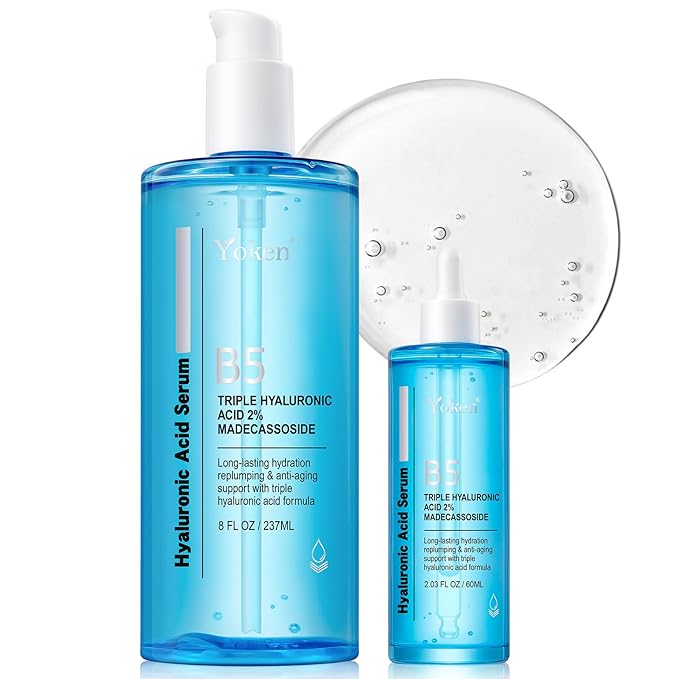 EWG Verified Hyaluronic Acid Serum for Face 8 + 2 fl oz, Vitamin B5 & Triple Pure Hyaluronic Acid 2%, Anti-aging Facial Serum for Fine Line Wrinkle Hydrating Serum Plump Dry Skin Fragrance-Free