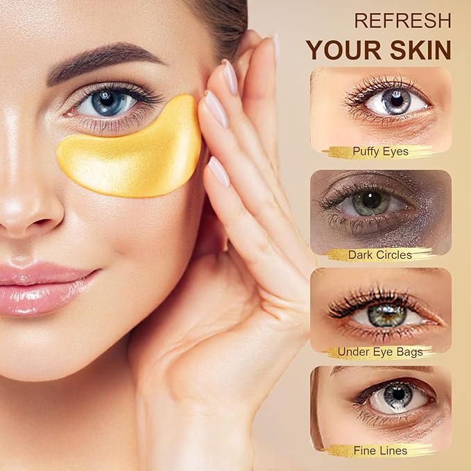 10Pairs 20Pcs 24K Gold Under Eye Patches, Collagen Eye Masks for Dark Circles and Puffiness, Reduce Wrinkles and Puffy Eyes, Refresh Your Skin, Women Skincare Eye Treatment Products