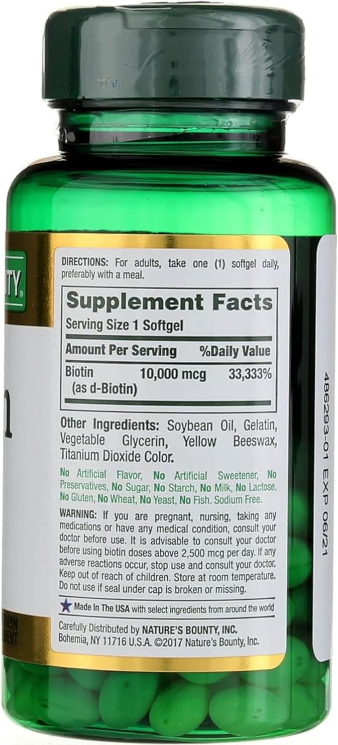 Nature's Bounty Biotin 10000 mcg Ultra Strength, Rapid Release Liquid Softgels 120 ea (Pack of 2)