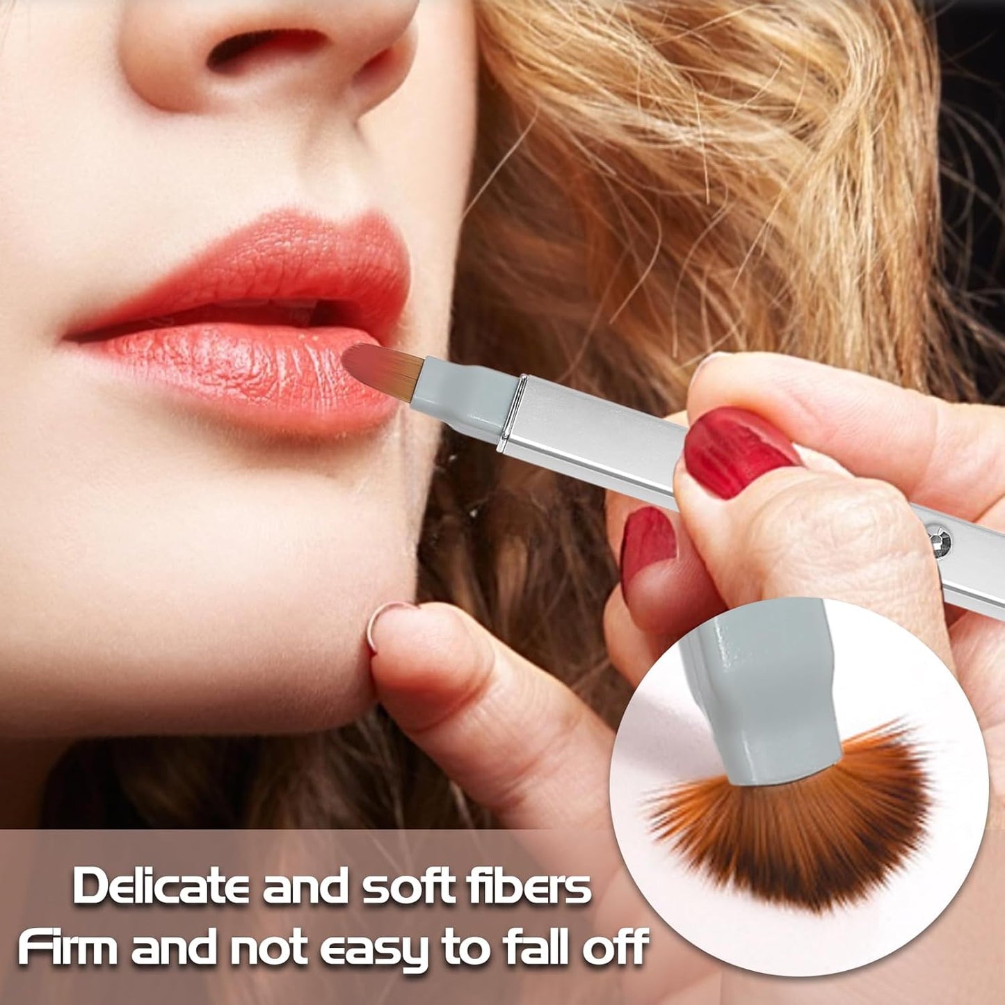 Retractable Retractable Dual-ended Lipstick Brush Double-ended Lip Makeup Brush Lip Gloss, Eyeshadow-2PCS (Silver + Pink)