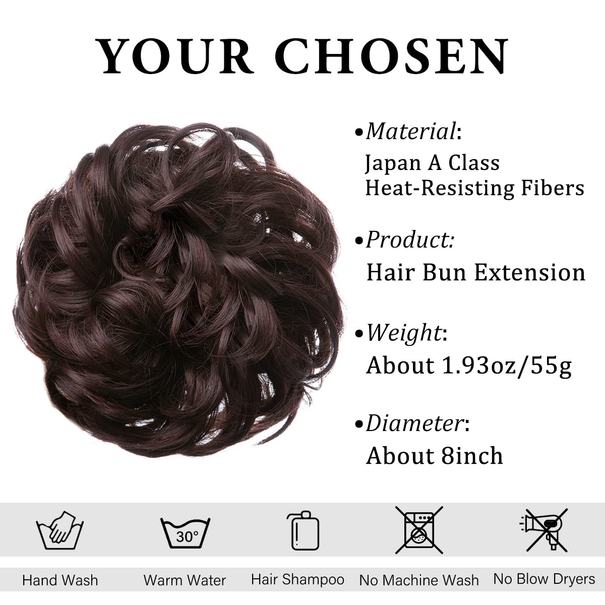 CJL HAIR Large Messy Bun Hair Piece Wavy Curly Scrunchies Synthetic Chignon Ponytail Hair Extensions Thick Updo Hairpieces for Women Chocolate Brown