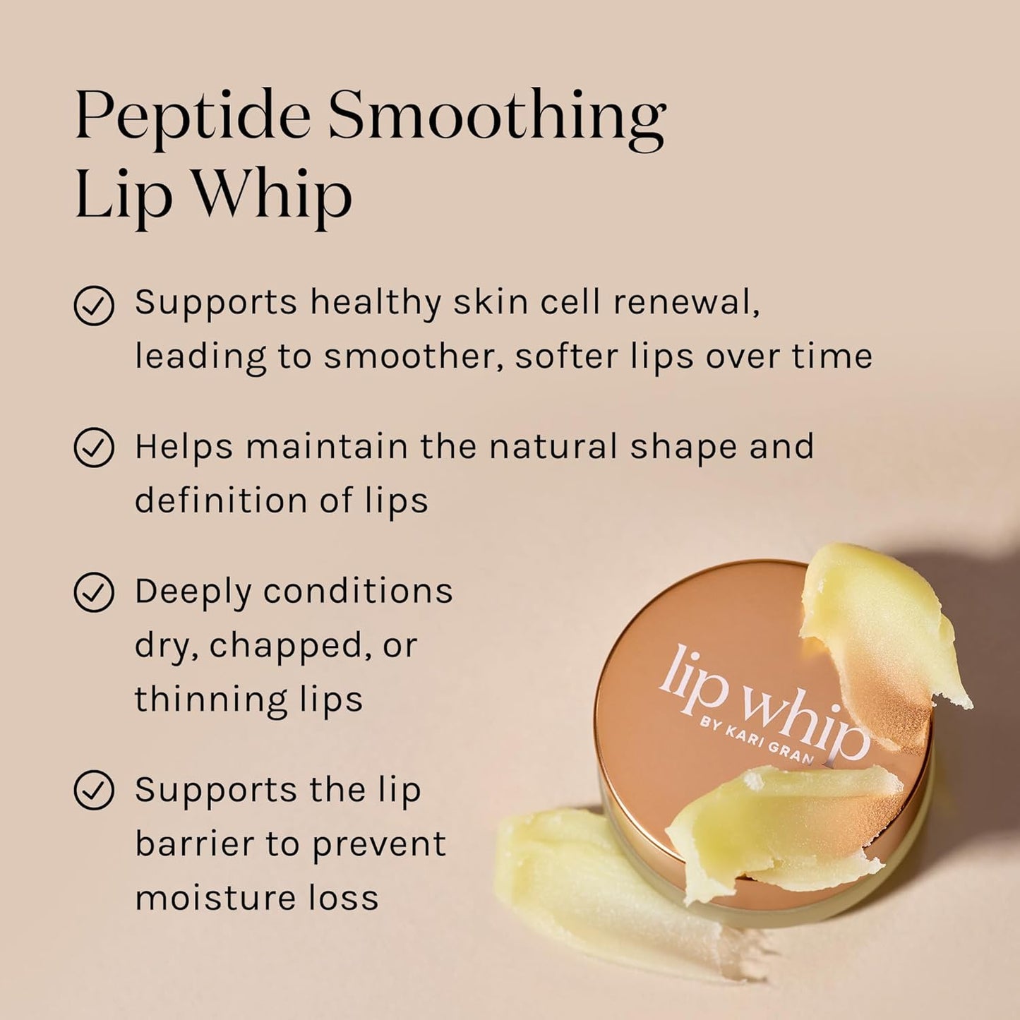Kari Gran Lip Whip | Moisturizing Lip Balm with Organic Oils | Peptide Smoothing | Rich Buttery Texture, Hydrates & Protects | Non-GMO, Organic Ingredients, Made in USA