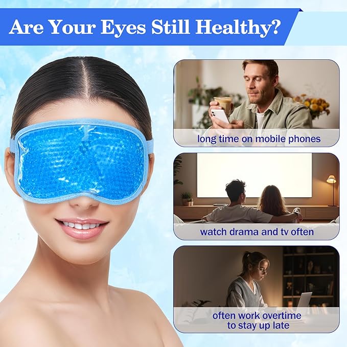 2 Pcs Cooling Eye Mask Sleeping Eyes Cooling Pads Cold Hot Gel Bead Mask Reusable Eye Ice Pack with Plush Backing Silky Gel Compress Eyemask for Dry Eyes Bags Dark Circles Post Convenient Storage