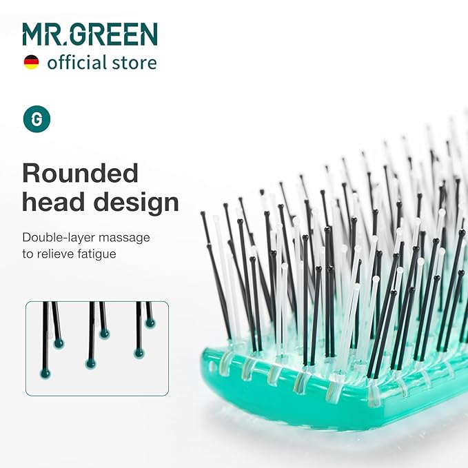 MR.GREEN Hair Brush Crystal Scalp Massage Combs Volumizing Hair Styling Fine Tooth Detangling Tool For Long Wet Dry Hair Women Gift (Green, Large)