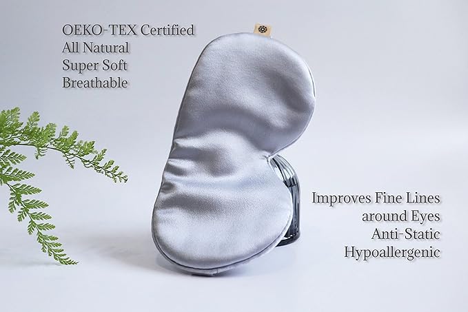 Premium Handcrafted 25 Momme Mulberry Silk Eye Mask for Sleeping (Silver Lining)