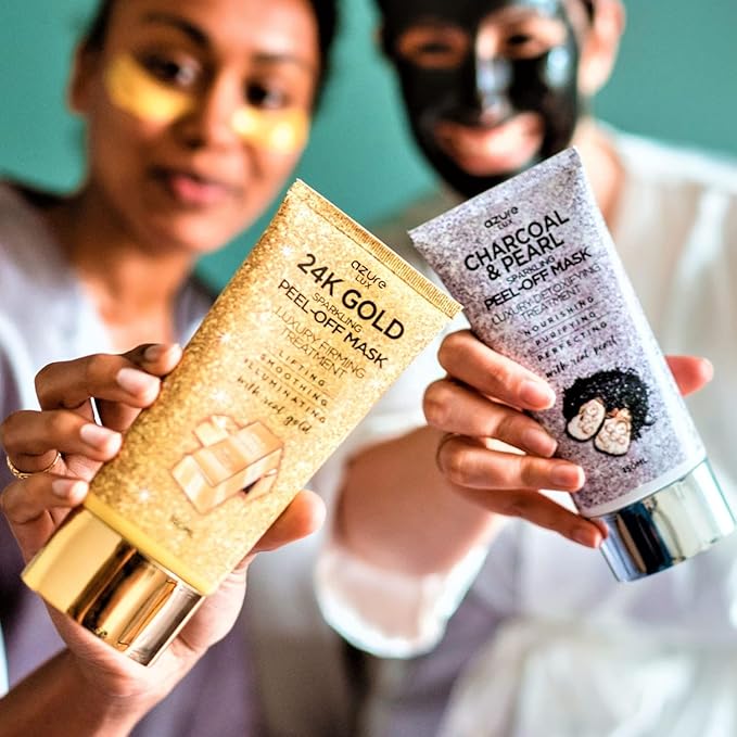 Azure Sparkling Peel-Off Masks Bundle - Rose Gold Hydrating Peel-Off Mask - 24K Gold Firming Peel-Off Mask - Charcoal & Pearl Anti Aging Peel-Off Mask - Each (150mL / 5.07 fl.oz.)