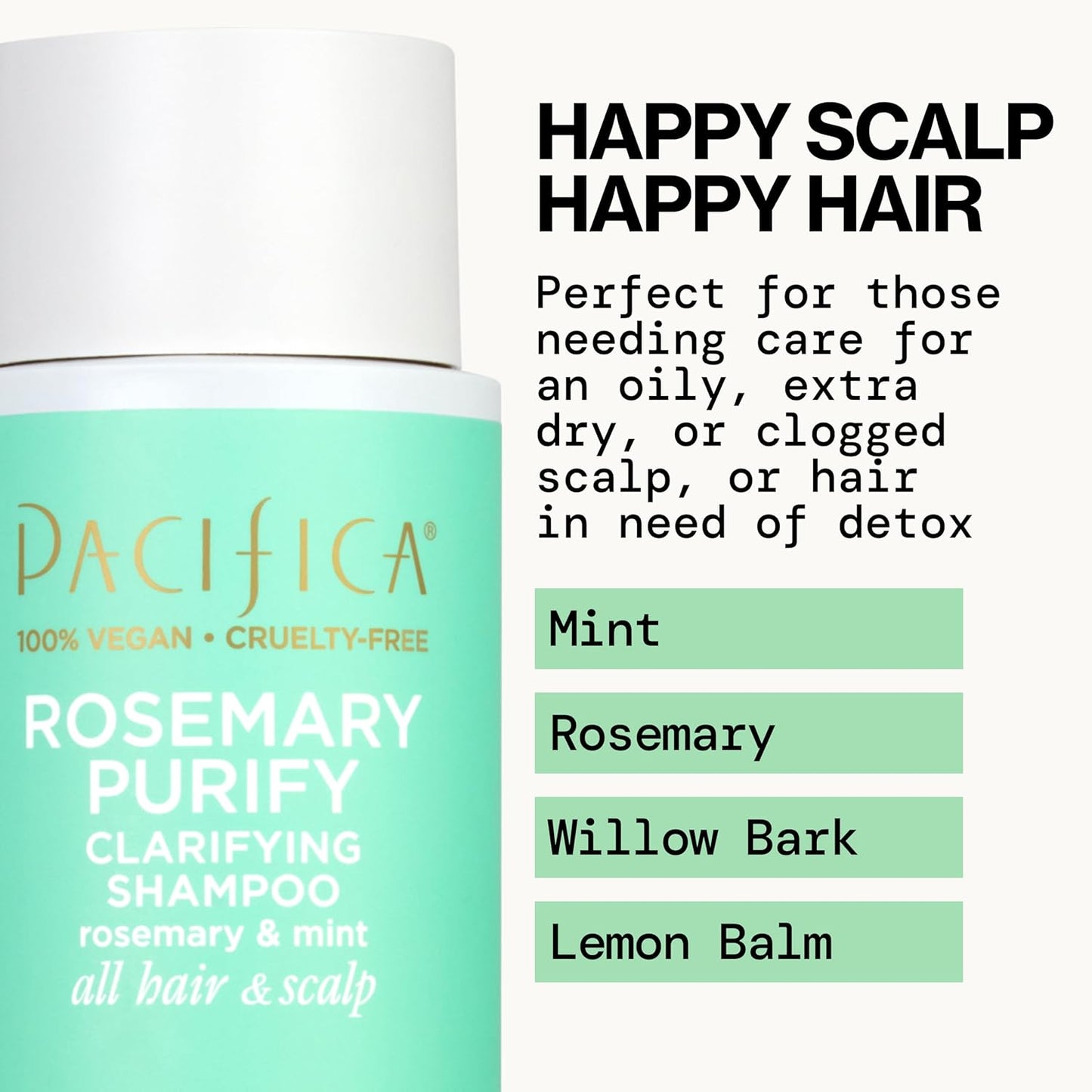 Pacifica Clarifying Shampoo – Rosemary Purify Invigorating Shampoo w/Soothing Mint for Detoxing Hair & Scalp Build-Up, Sulfate & Silicone Free - Vegan & Cruelty-Free Dermatologist Tested
