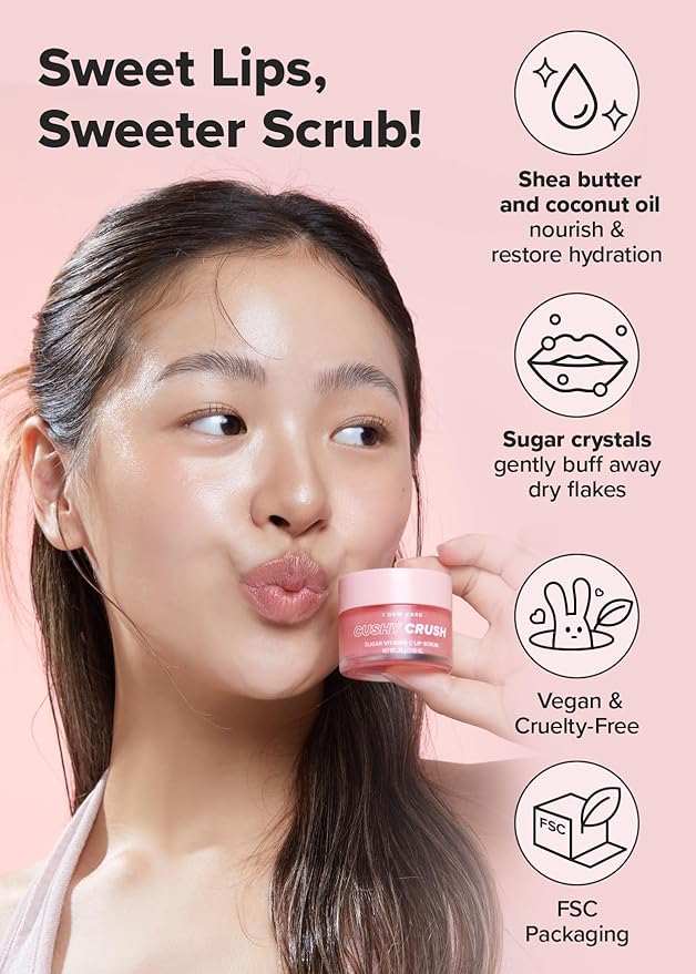 I DEW CARE Overnight Lip Scrub - Cushy Crush | Sugar Vitamin C, Scrubber Exfoliator Products, for Dry and Chapped, Vegan, Mother's Day, 1.05 Oz