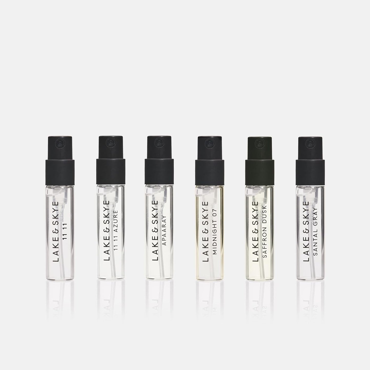 Lake & Skye 6 Piece Discovery Set – Includes 11 11, 11 11 Azure, Apaaray, Midnight 07, Saffron Dusk and Santal Gray – 0.06 fl oz ea (2 ml ea)