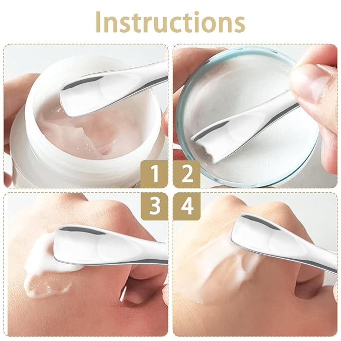 3 PCS Facial Spatula Massage Eye Roller Dark Circles Skincare Tool Face Cream Lotion Makeup Stainless Steel Applicator Wand Neck Lines Beauty Instrument Stick Spoon Device(Silver)