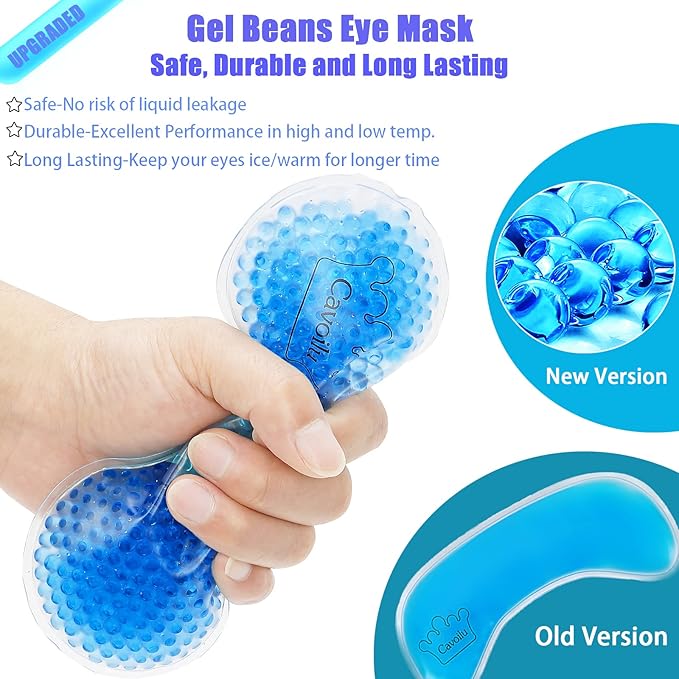 Cooling Sleep Mask w/Gel Eye Mask, Silk Eye Mask for Sleeping, Heated Eye Masks, Blindfold Eye Cover Sleeping Mask for Home Office Travel, Gifts for Men Women, Stocking Stuffers (Blue)