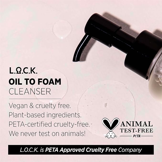 L.O.C.K. Oil To Foam Cleanser - Vegan Olive Based Cleanser, Makeup Remover, Best For Waterproof Makeup, Vegan, Natural Skincare, Gentle For Everyone, Premium Quality, Clean Beauty, 5.07 Fl Oz. 150ml