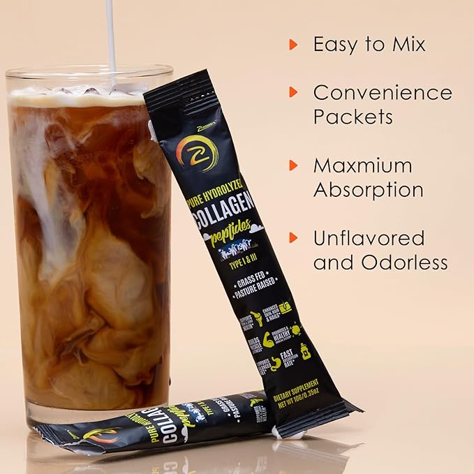 Premium Collagen Peptides Powder, 30 Sticks Travel Packets(Type I, III), Unflavored Collagen Protein Powder to Go, Hydrolyzed Collagen Peptides for Skin Hair Nail Joint, 10g per Serving, Paleo & Keto