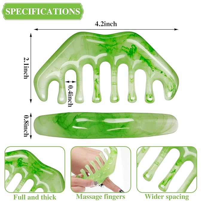 Geiserailie 2 Pieces Jade Combs Massage Stone Hair Gua Sha Scraping Scalp Comb Facial Massage Tool Multifunctional Handheld Head Tools Head Caring Therapy Mother's Day Gift(Elegant Style)
