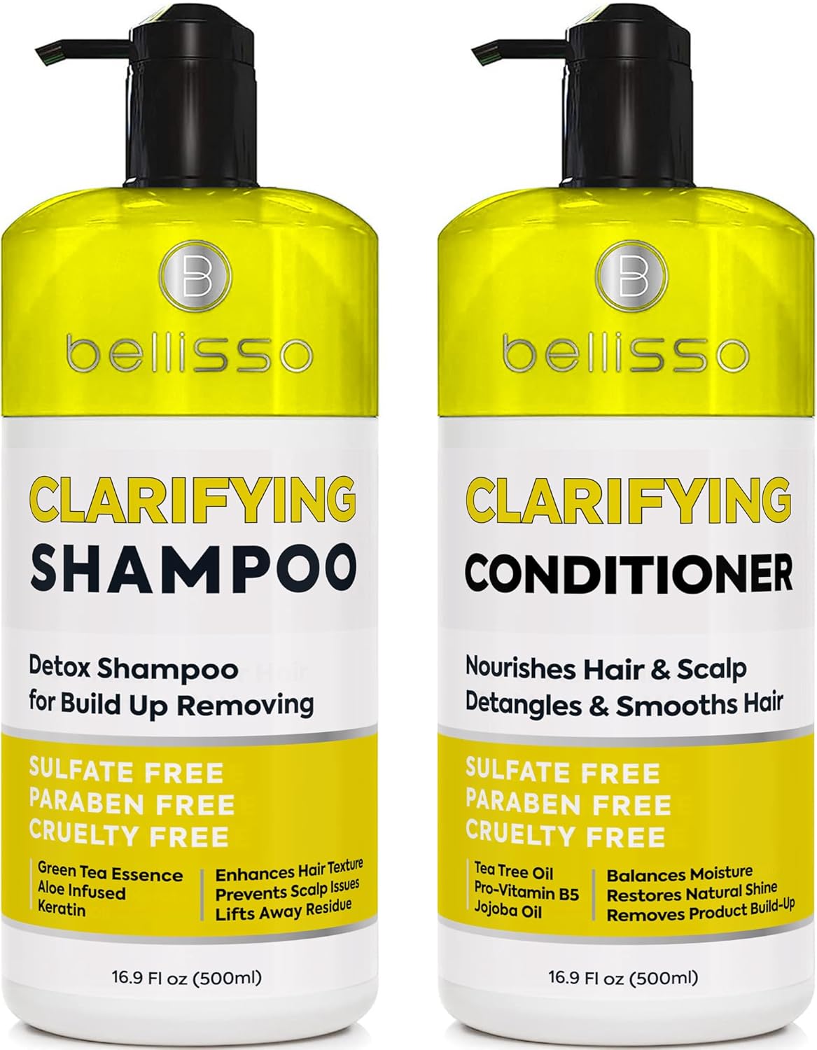 Clarifying Shampoo and Conditioner Set - Sulfate Free Hair Care Products for Women and Men - Build Up Remover for Curly, Straight, Color Treated, Oily and Black Hair - Hydrating Dry Split Ends Formula