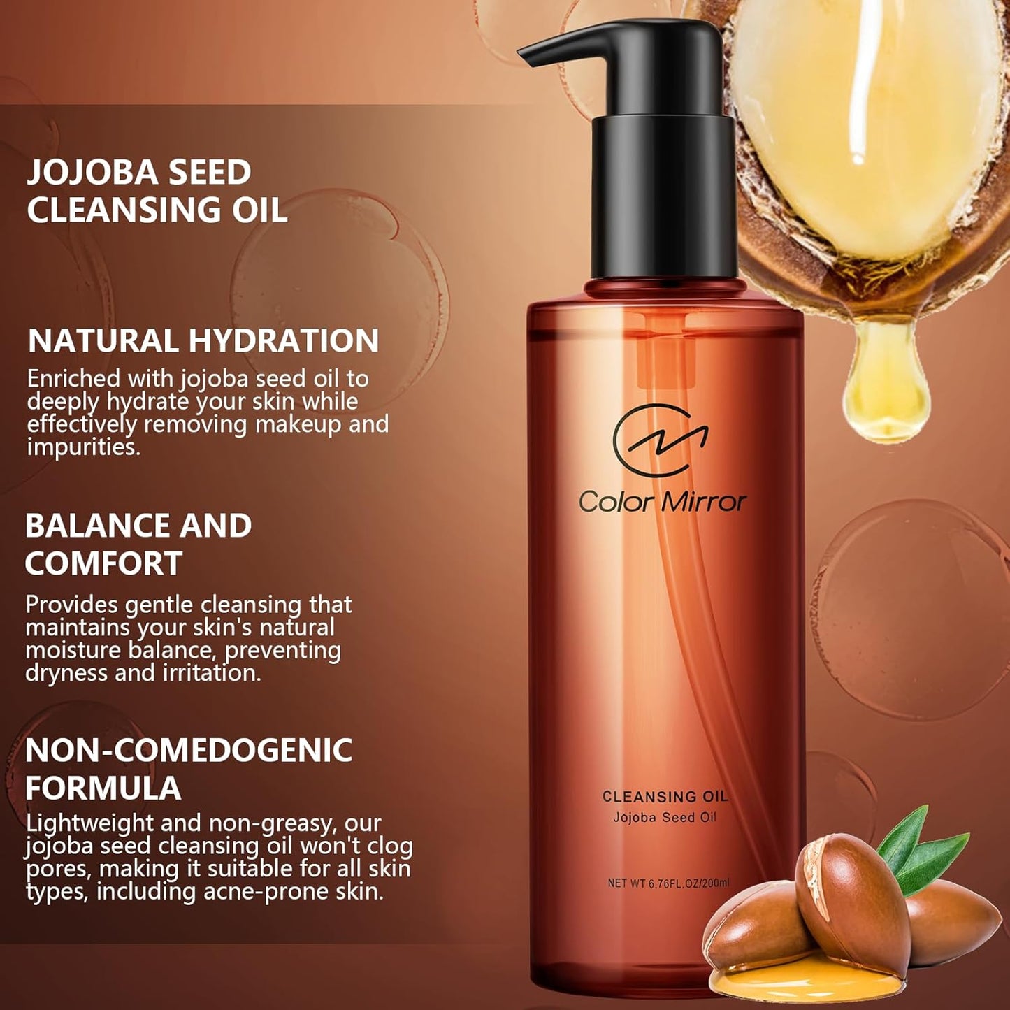 Jojoba Seed Light Cleansing Oil, Gentle Clogged Pore & Blackheads Oil Cleanser, Heavy Makeup Remover,6.76 fl oz 200ml
