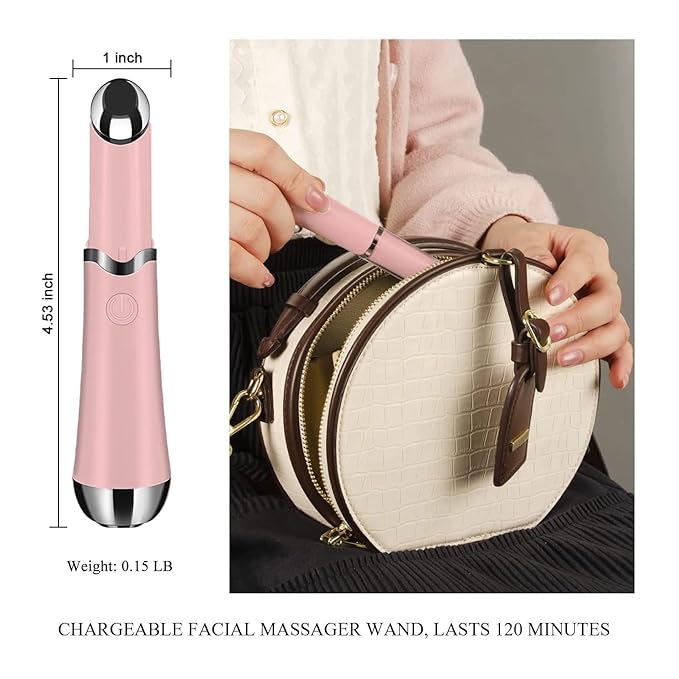 Ideal Swan Eye Massager Wand - Chargeable Facial Massager for Dark Circles, Eye Bags, Puffiness Under Eyes (Pink)