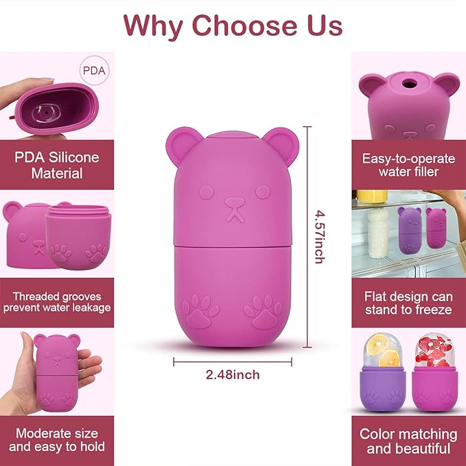 Ice Roller for Face & Eye, Facial Cold Massage Freezer Rollers, Multi-Functional Silicone Ice Face Mold Skin Care Tools for Puffiness Relief, Shrink Pores & Remove Fine Lines (Rose Red)