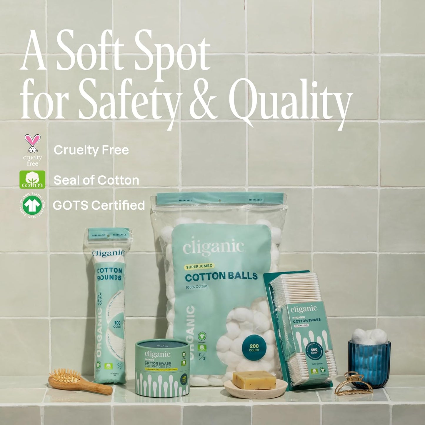 Cliganic Premium 100% Cotton Makeup Remover Pads 540 Count, (Pack of 6)