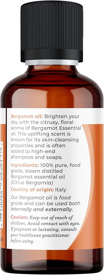 Viva Doria 100% Pure Bergamot Essential Oil, Undiluted, Food Grade, Italian Bergamot Oil, 1 Fluid Ounce (30 mL) Natural Aromatherapy Oil