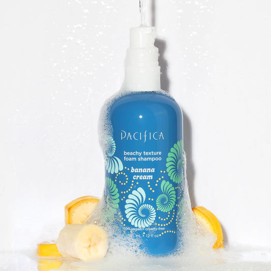 Pacifica Banana Cream Beachy Texture Foam Shampoo – Texturizing Foaming Shampoo for Beachy Waves, Adds Volume & Tousled Look, Sulfate-Free Deep Clean Beauty Vegan & Cruelty-Free Dermatologist Tested