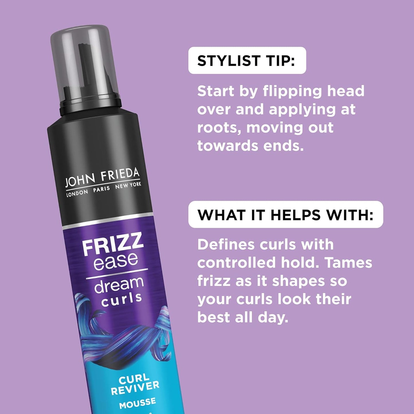 John Frieda Anti Frizz, Frizz Ease Dream Curls Curl Reviver Mousse, Enhances and Moisturizes Natural Curles, Creates a Soft Flexible Hold for Curly or Frizzy Hair, Alcohol-Free, 7.2 Oz, Pack of 2
