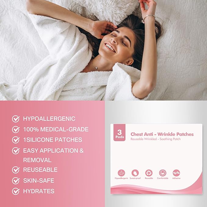 Reusable Wrinkle Patches 3 Pack - Silicone Fusion Treatment Forehead Patches for Brow Lift, Wrinkle Smoothers, Reduce Frown Lines & Face Lift (Chest)