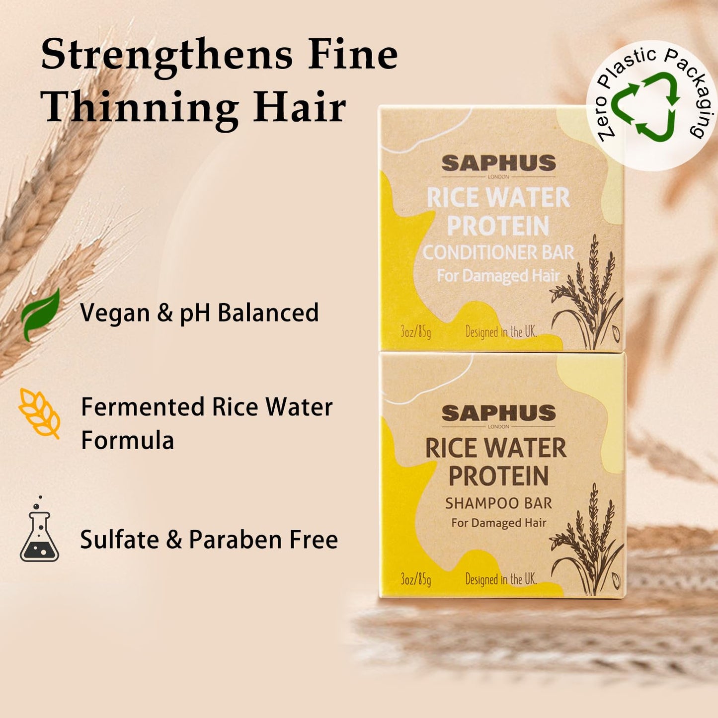 Rice Water Shampoo Bar & Argan Conditioner Bar Set – Strengthening & Nourishing Hair Care Duo for Fine or Weak Hair – Solid Shampoo and Conditioner Bars for Growth, Shine & Scalp Balance