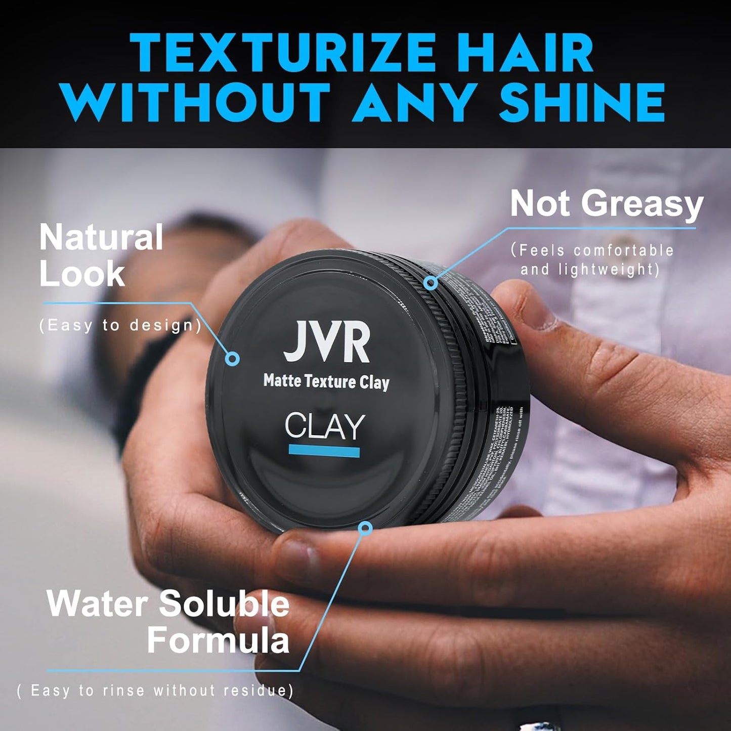 JVR Hair Clay for Men and Women, Medium Hold Matte Finish Texturizing Clay Hair Product Men with Natural and Organic Ingredients, Easy To Wash Out, For All Hairstyles Cream (2.86 oz)